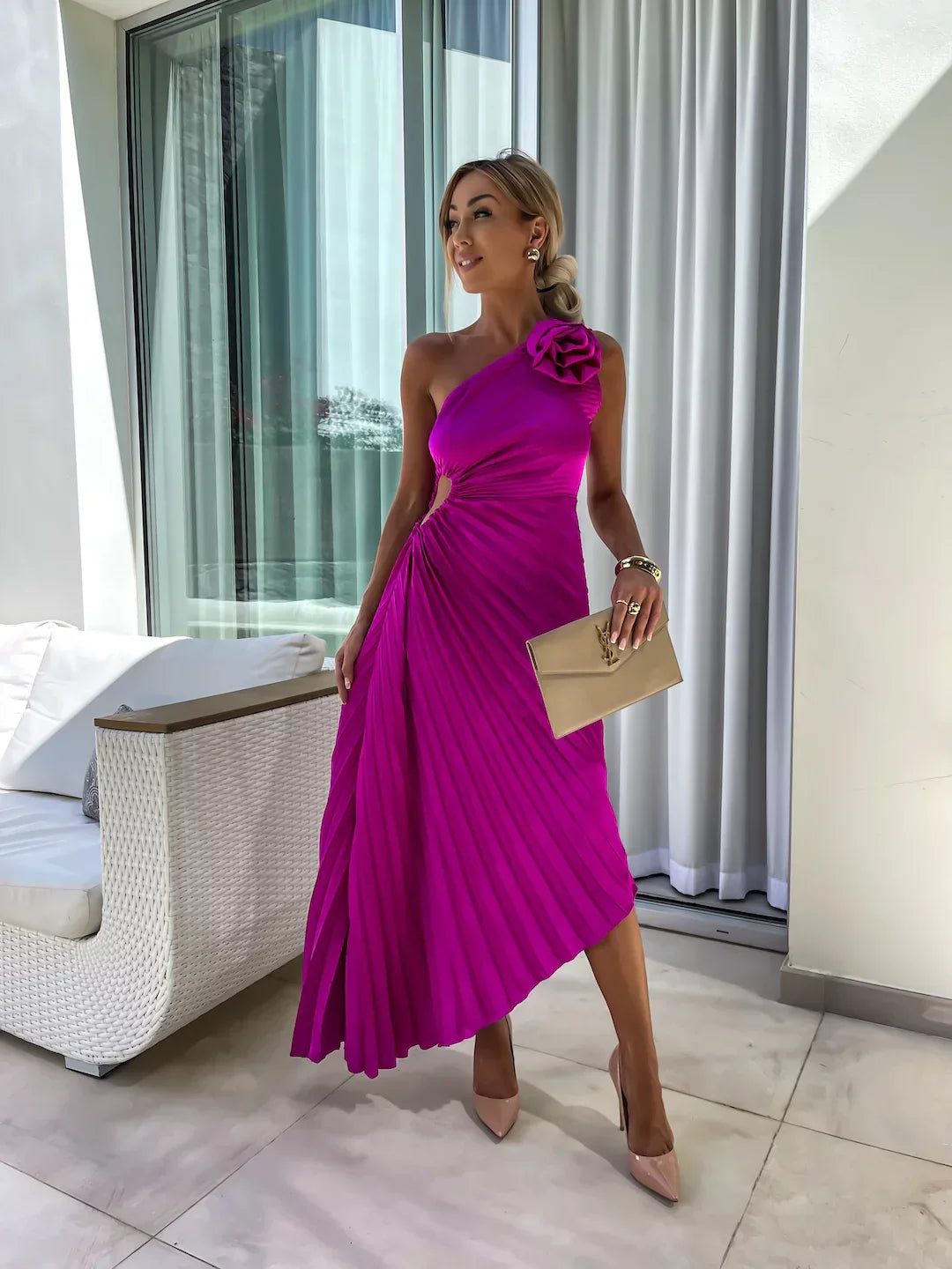 Dress | Romantic Flower One Shoulder Dress with Elegant Silhouette