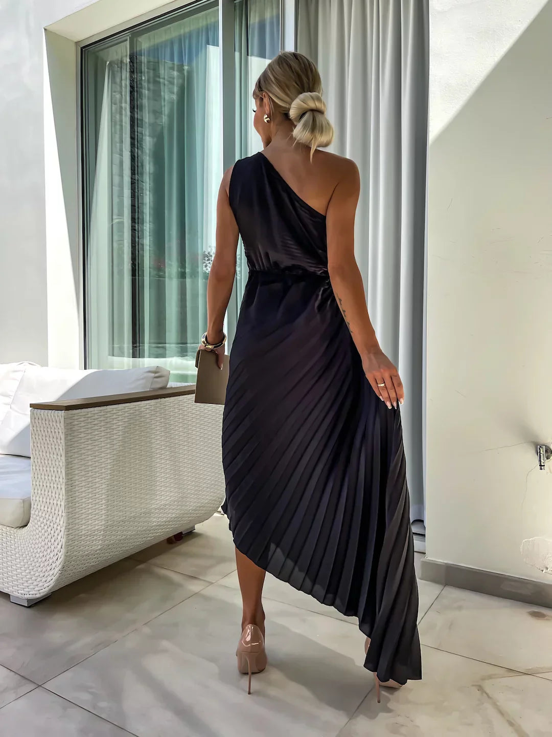 Dress | Romantic Flower One Shoulder Dress with Elegant Silhouette
