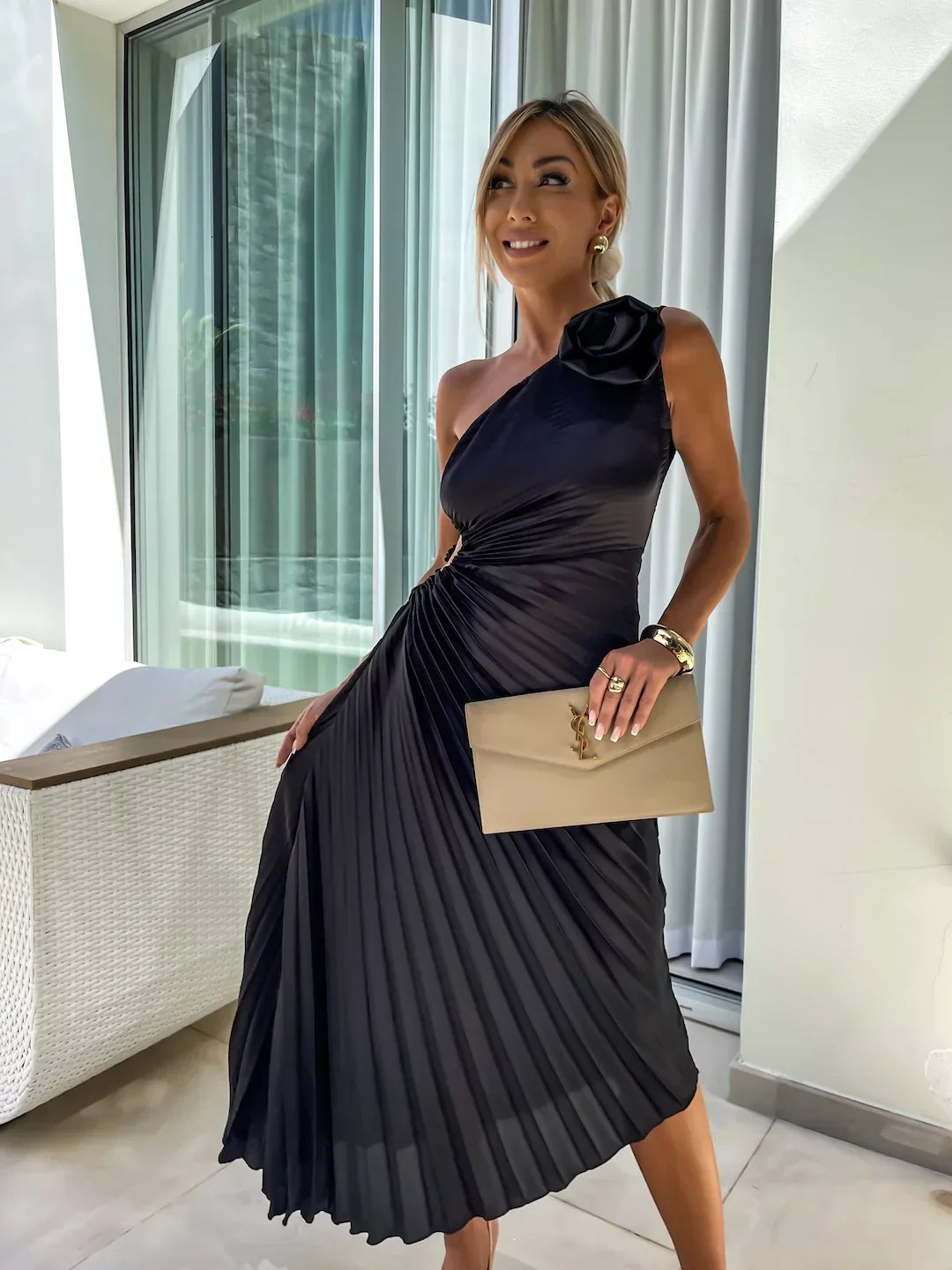 Dress | Romantic Flower One Shoulder Dress with Elegant Silhouette