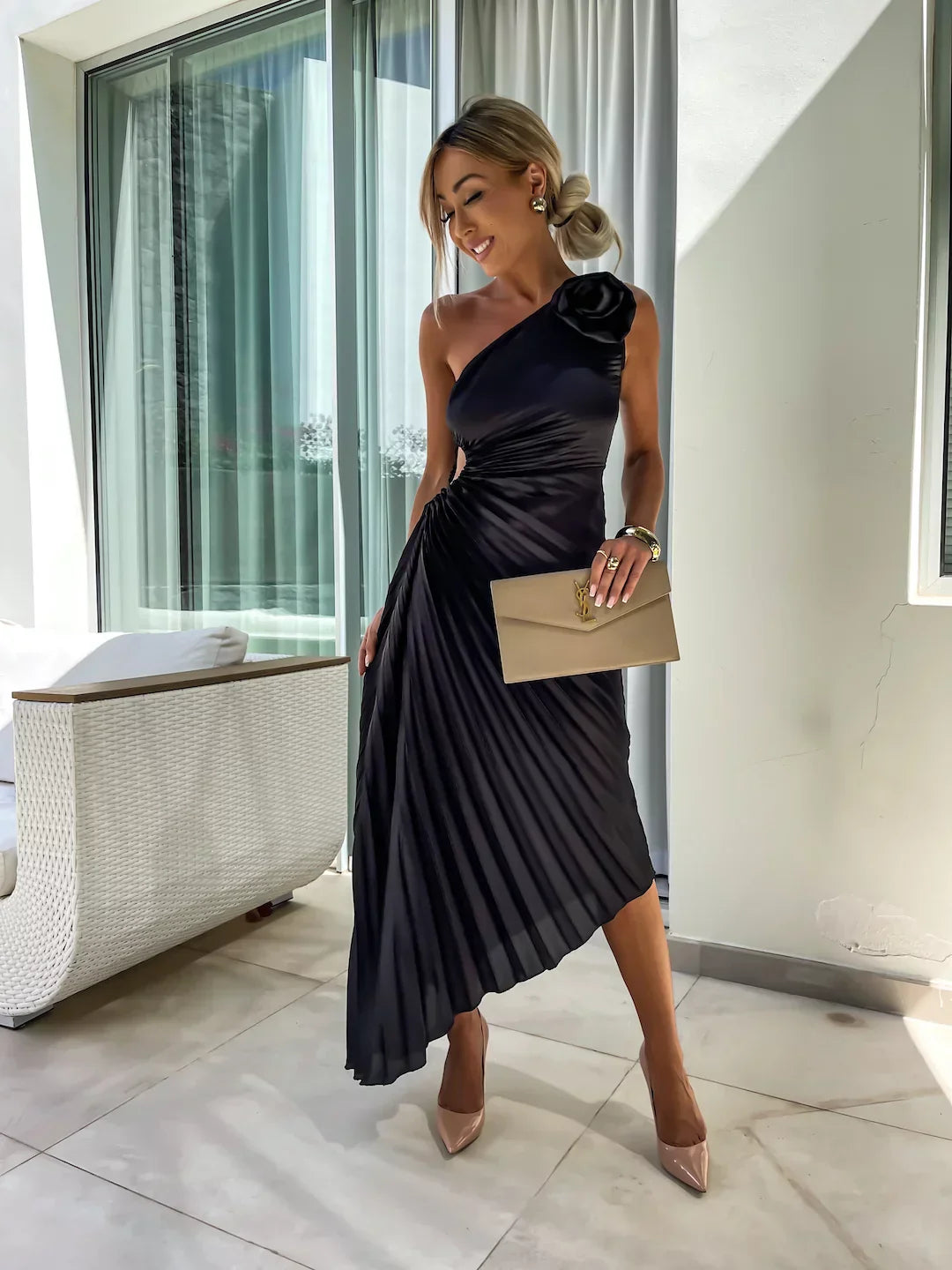 Dress | Romantic Flower One Shoulder Dress with Elegant Silhouette