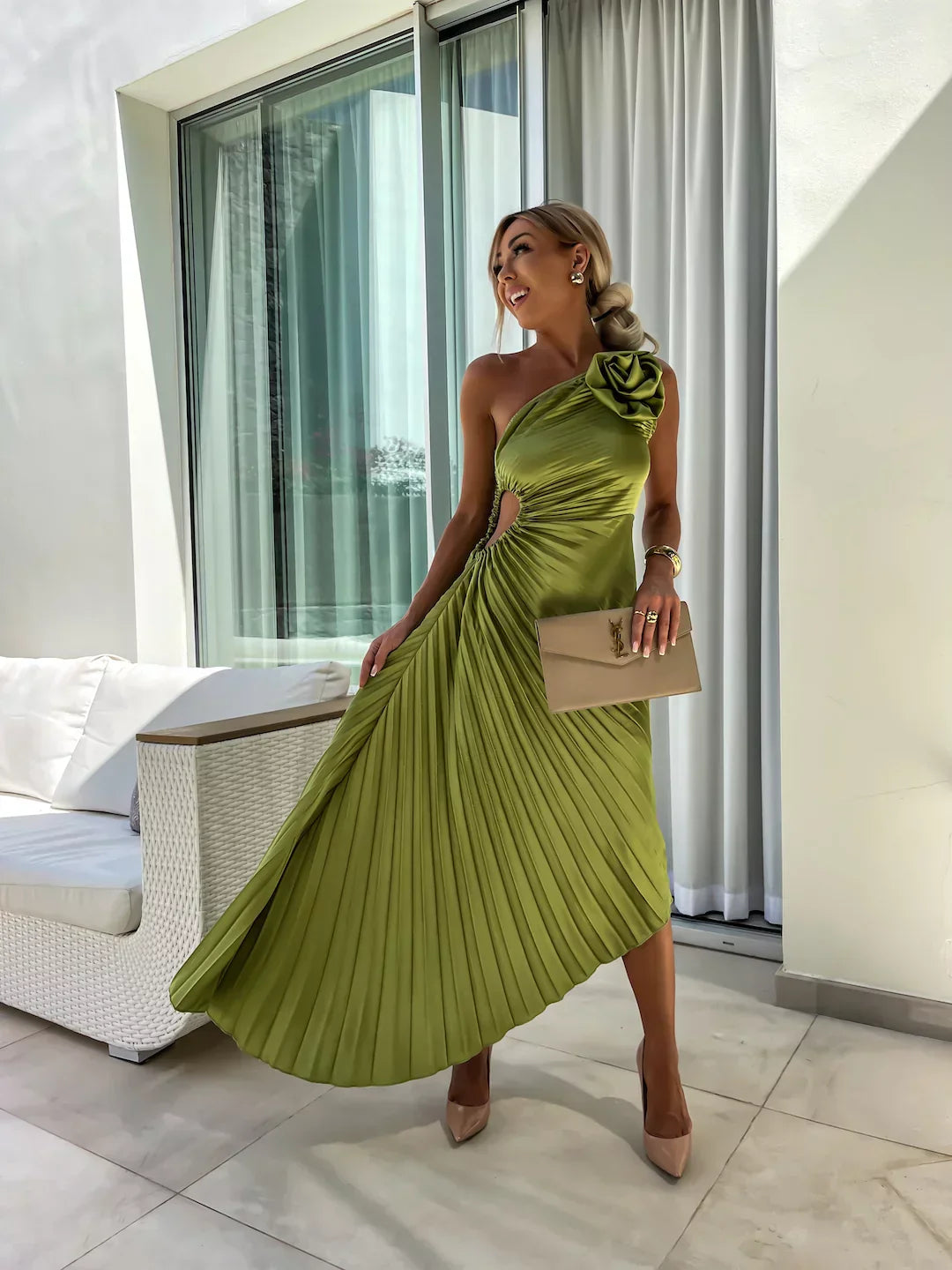 Dress | Romantic Flower One Shoulder Dress with Elegant Silhouette