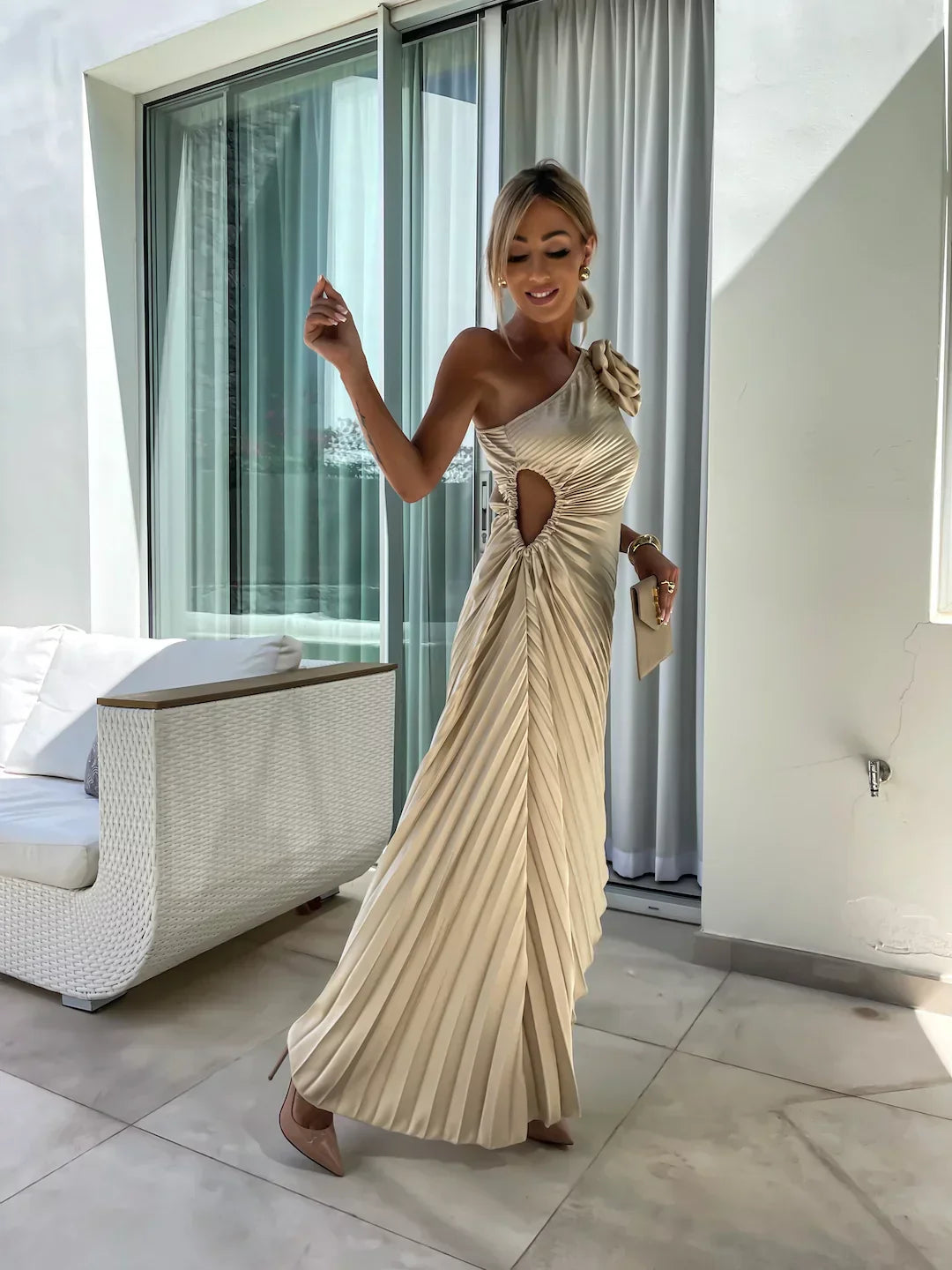 Dress | Romantic Flower One Shoulder Dress with Elegant Silhouette