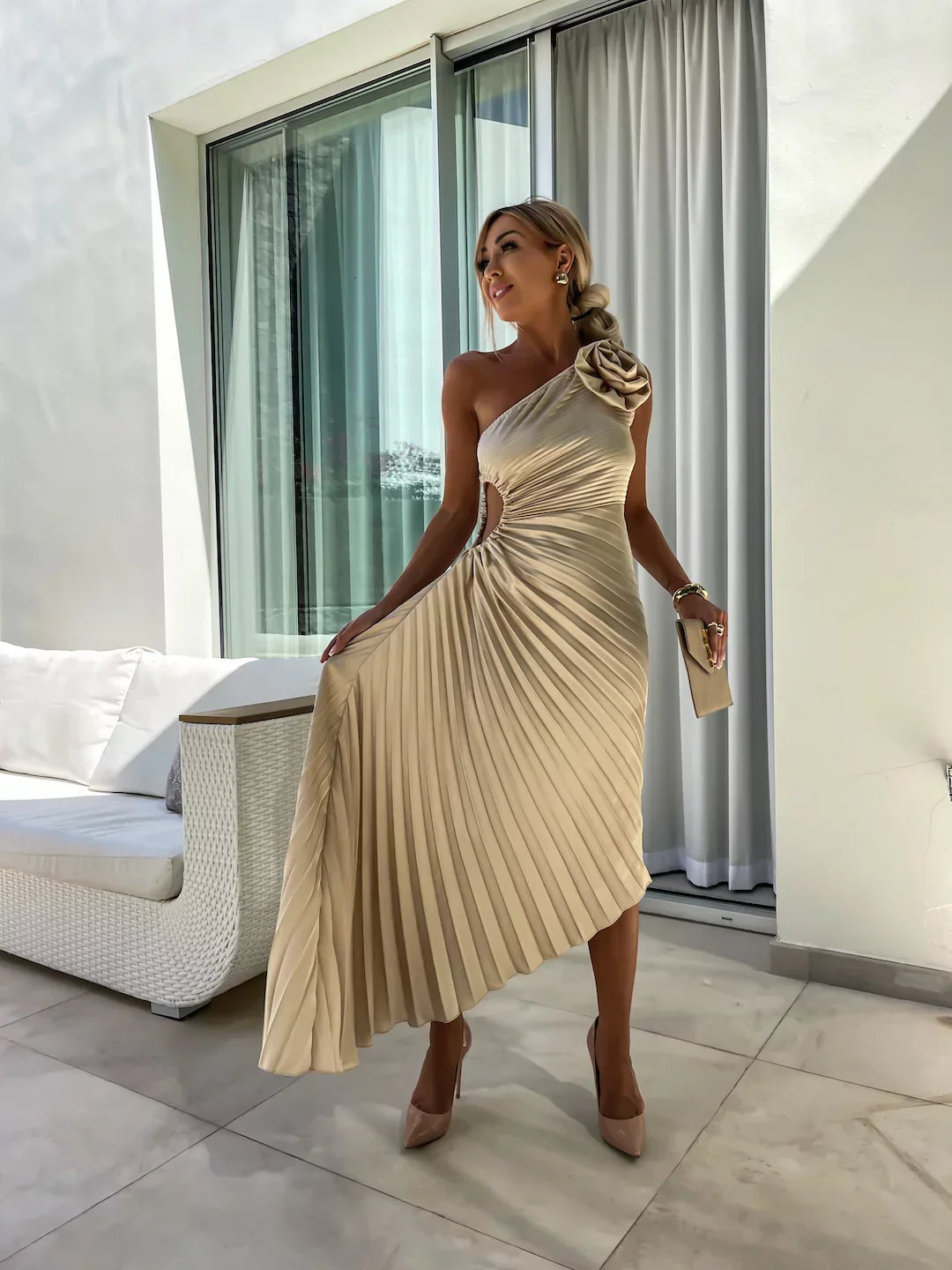 Dress | Romantic Flower One Shoulder Dress with Elegant Silhouette