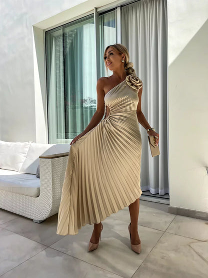 Dress | Romantic Flower One Shoulder Dress with Elegant Silhouette