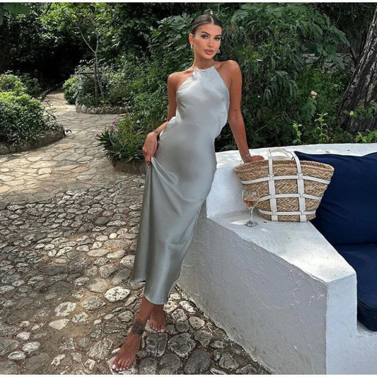 Dresses | Women’s Satin Halter Neck Backless Midi Dress