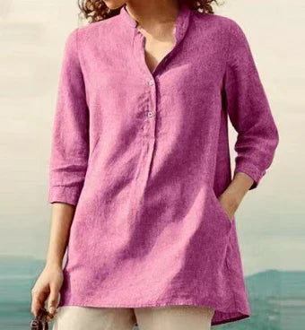 Tops | Women’s Casual V-Neck Linen Blend Tunic with Pockets
