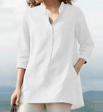 Tops | Women’s Casual V-Neck Linen Blend Tunic with Pockets