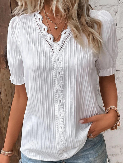 Top | Elegant Solid Lace Top with Feminine Detail