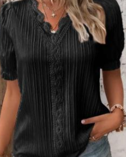Top | Elegant Solid Lace Top with Feminine Detail