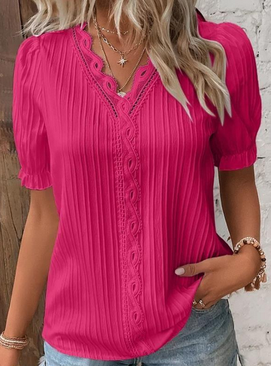 Top | Elegant Solid Lace Top with Feminine Detail