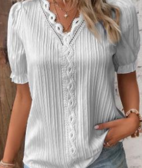 Top | Elegant Solid Lace Top with Feminine Detail
