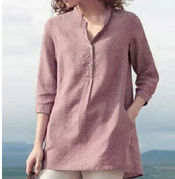 Tops | Women’s Casual V-Neck Linen Blend Tunic with Pockets