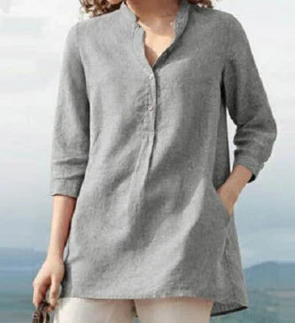 Tops | Women’s Casual V-Neck Linen Blend Tunic with Pockets