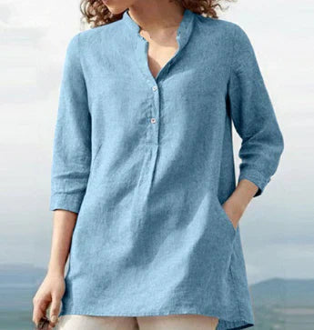 Tops | Women’s Casual V-Neck Linen Blend Tunic with Pockets