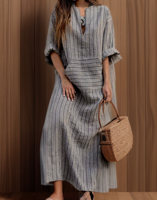 Dress | Women's Long Dress with Front Pocket