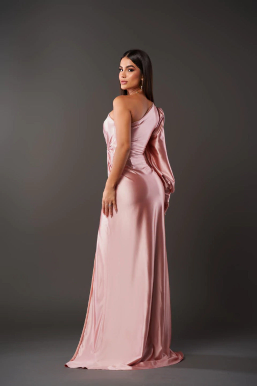 Dresses | Women’s One-Shoulder Draped Sleeve Evening Gown with High Slit