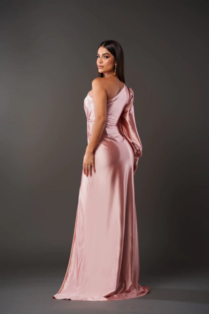 Dresses | Women’s One-Shoulder Draped Sleeve Evening Gown with High Slit