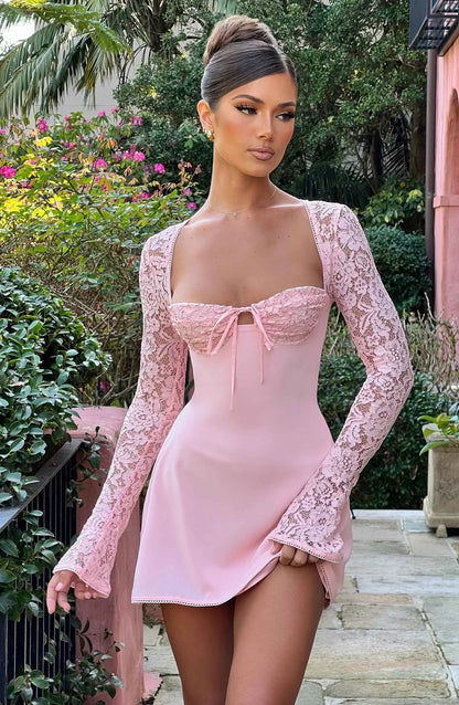 Dresses | Women’s Lace Long Sleeve Sweetheart Neck Mini Dress