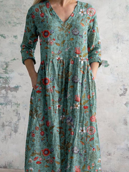 Floral Dress | V-Neckline with Flowing Fit