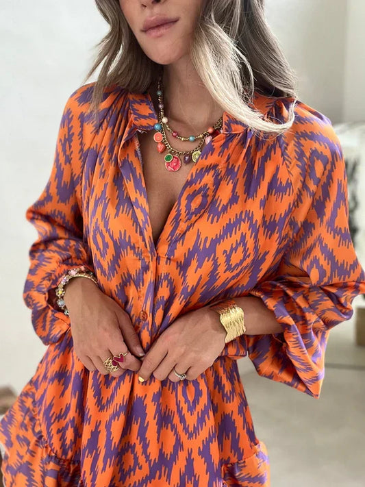 Dresses | Women’s Boho Printed Balloon Sleeve Mini Dress