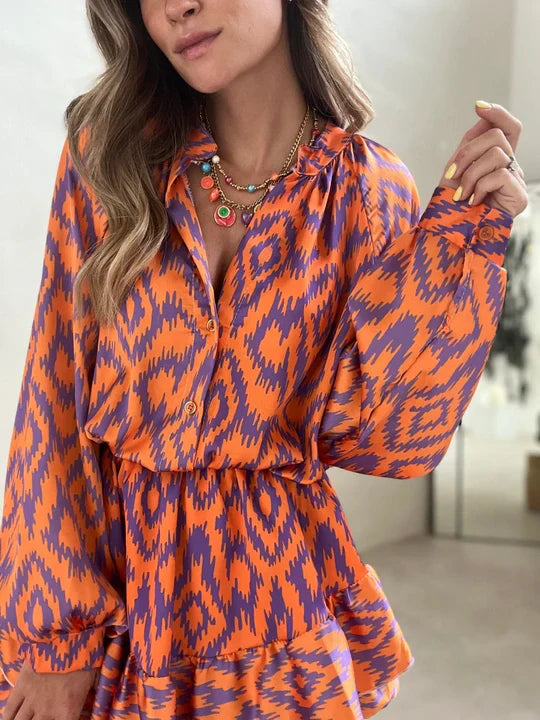 Dresses | Women’s Boho Printed Balloon Sleeve Mini Dress