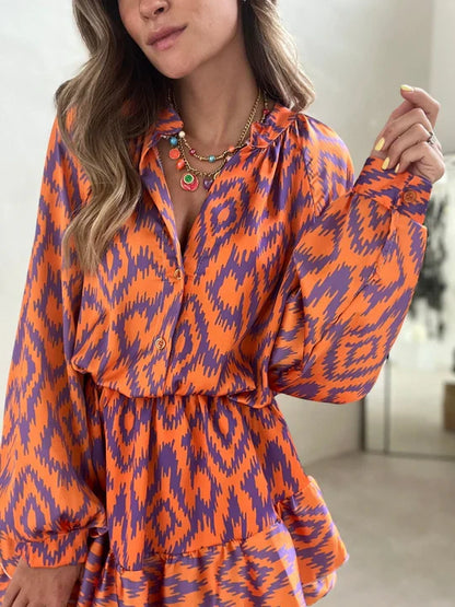 Dresses | Women’s Boho Printed Balloon Sleeve Mini Dress