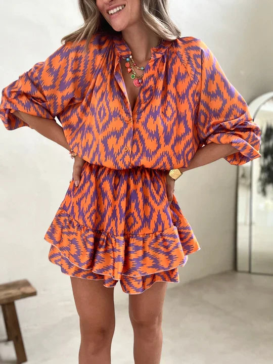 Dresses | Women’s Boho Printed Balloon Sleeve Mini Dress