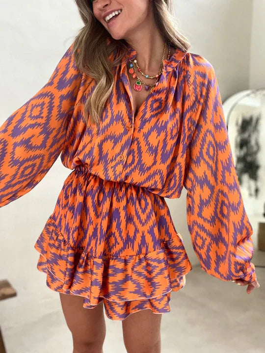 Dresses | Women’s Boho Printed Balloon Sleeve Mini Dress