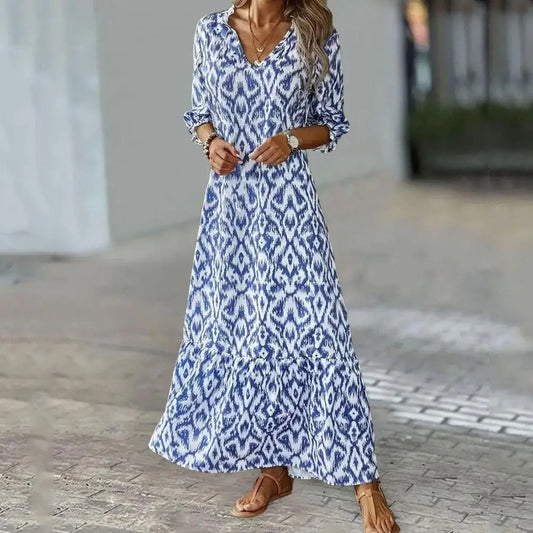 Dresses | Women’s Printed V-Neck 3/4 Sleeve Casual Maxi Dress