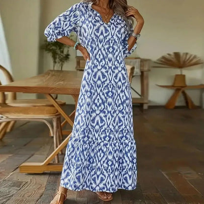 Dresses | Women’s Printed V-Neck 3/4 Sleeve Casual Maxi Dress