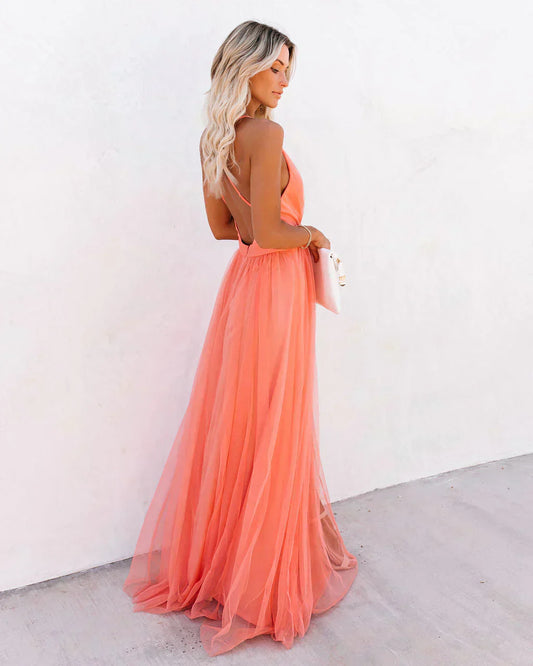 Dresses | Women’s Backless Spaghetti Strap Tulle Maxi Dress