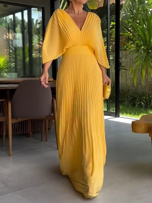 Dresses | Women’s Pleated Flutter Sleeve Maxi Dress with V-Neck