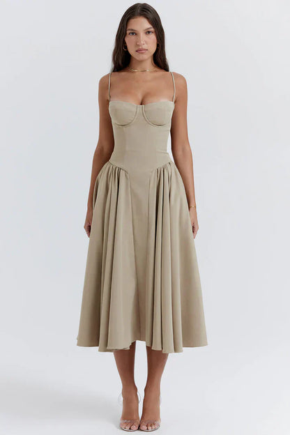 Dress | Flowing V-Neck Midi with Waist Detail