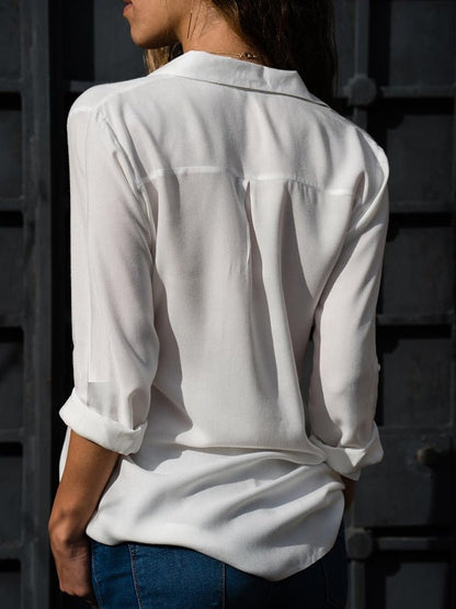 Tops | Women’s Casual Button-Down Blouse with Roll-Up Sleeves
