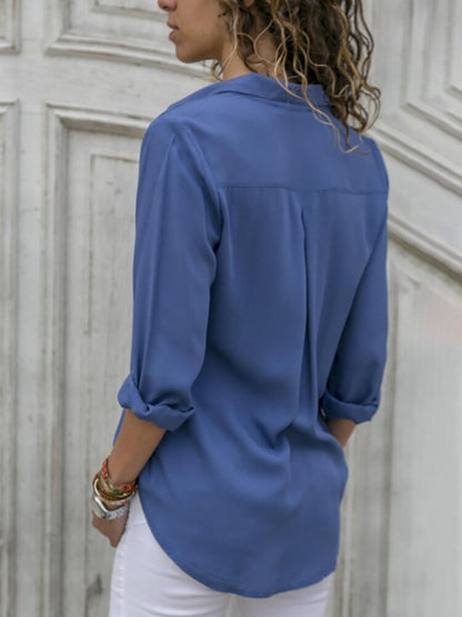 Tops | Women’s Casual Button-Down Blouse with Roll-Up Sleeves
