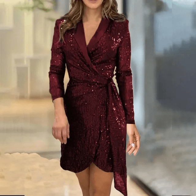 Dresses | Women’s Sequin Wrap Long Sleeve Mini Dress
