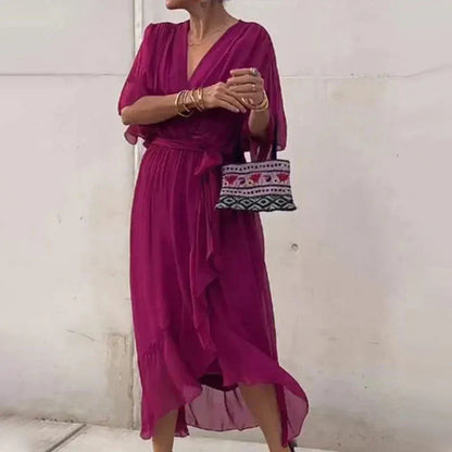 Dresses | Women’s Boho V-Neck Belted Midi Dress