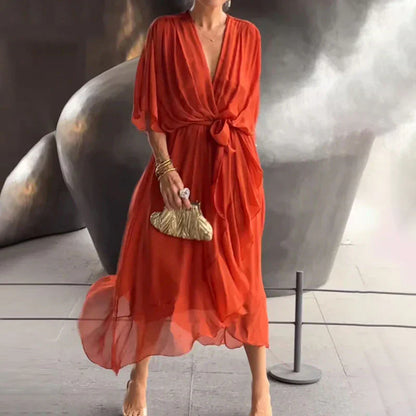 Dresses | Women’s Boho V-Neck Belted Midi Dress