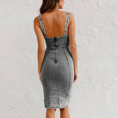 Dress | Sleeveless Denim Mini with Button Front
