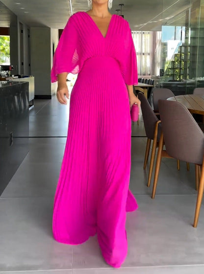 Dresses | Women’s Pleated Flutter Sleeve Maxi Dress with V-Neck