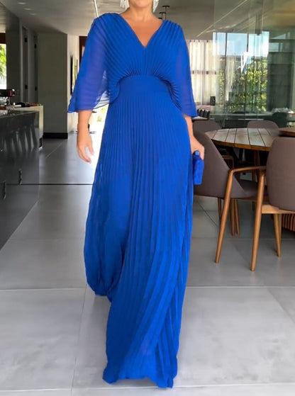 Dresses | Women’s Pleated Flutter Sleeve Maxi Dress with V-Neck