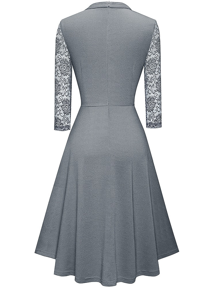 Dresses | Women’s Lace Sleeve Keyhole Neck A-Line Midi Dress