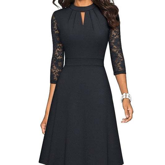 Dresses | Women’s Lace Sleeve Keyhole Neck A-Line Midi Dress